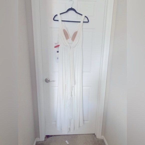 MAC DUGGAL Women’s V-neck Cowl Back Surplice Knit Stretch Gown White Size 4 New - Picture 4 of 7